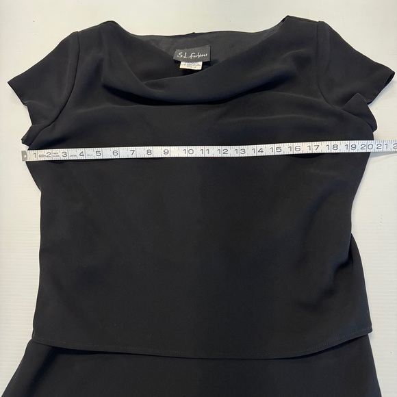 S.L. Fashions Black Evening Drape Neck Dress Size 12 - Picture 4 of 7